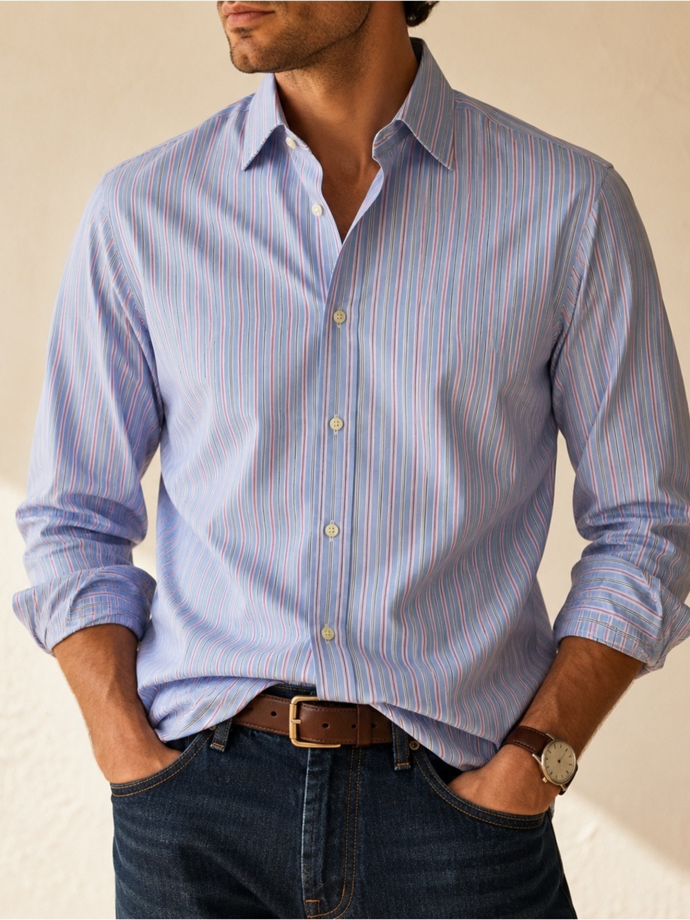Polo Ralph Lauren Regent Classic Fit Striped Dress Shirt 15.5 32/33 Blue Pink